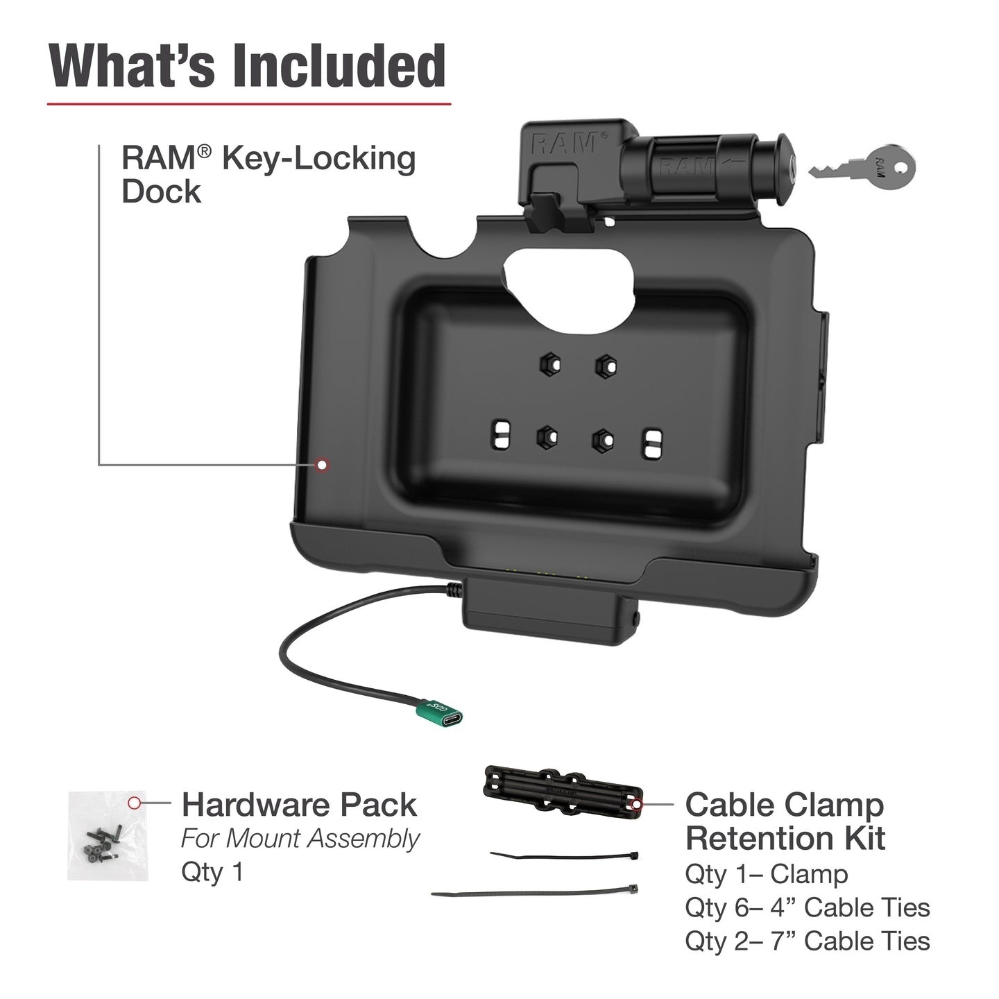 RAM MOUNT RAM-HOL-SAM57CPKLU Montaggi RAM Porta-Forma (Key-Locking) per Samsung Tab Active Pro e Active4 Pro - in custodia OEM/RAM - Alimentatore USB-C