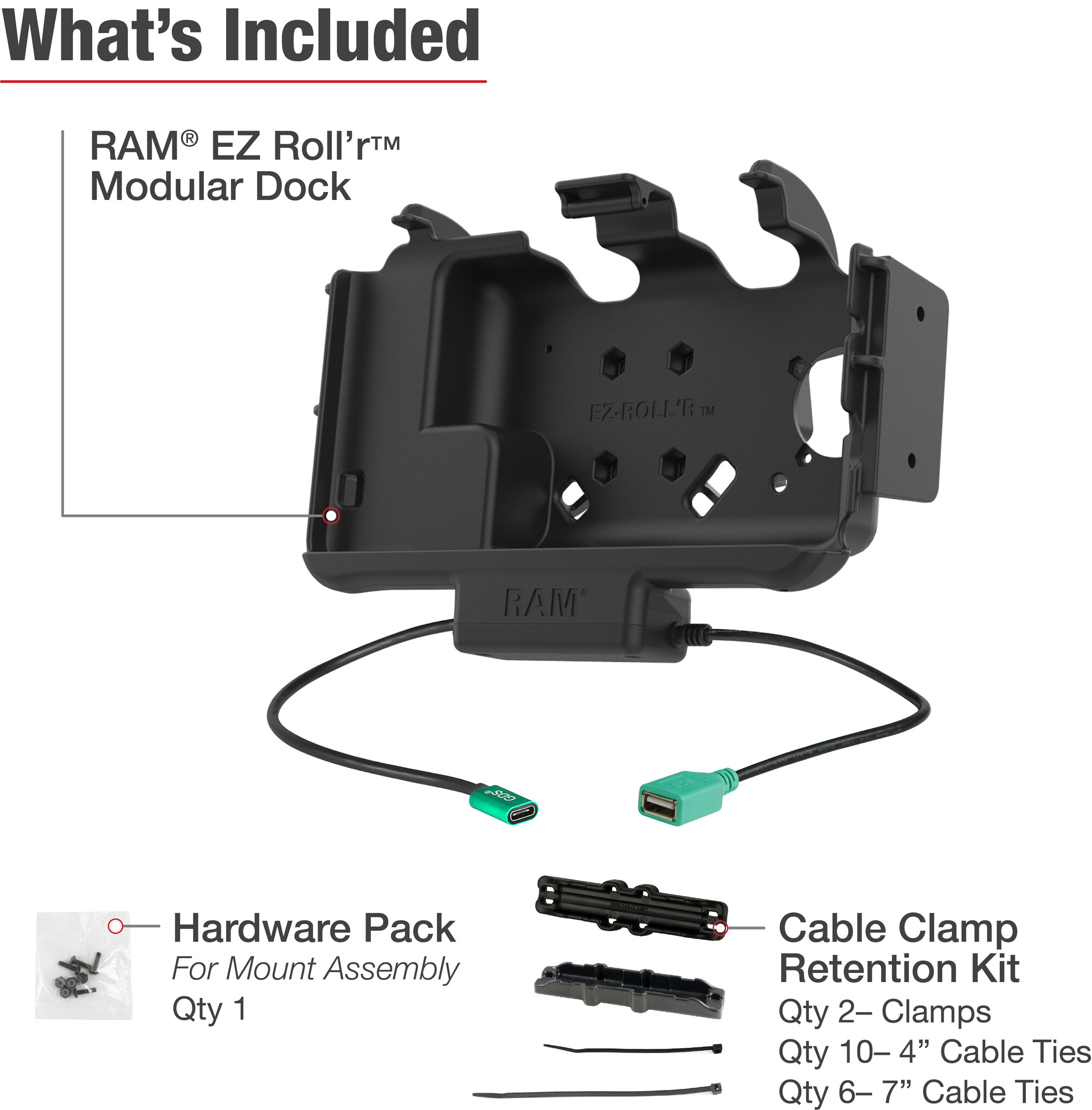 RAM MOUNT RAM-HOL-SAM60CPN-1AU Supporto RAM EZ-Roll'r Modular per Samsung Tab Active3 & Active5 - Nella custodia OEM/RAM - Connettore USB-C & USB-A