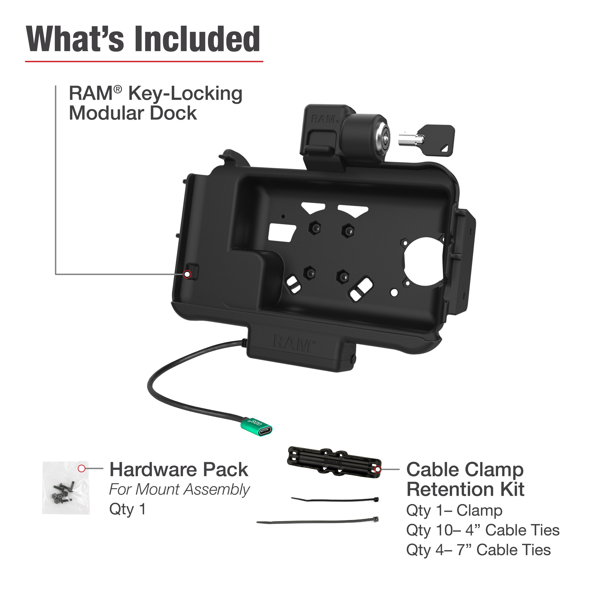 RAM MOUNT RAM-HOL-SAM58CPKLNU RAM Mounts Modular Form-Fit Holder (Key-Locking) for Samsung Tab Active3 & Active5 - In OEM/RAM Sleeve - USB-C Connector