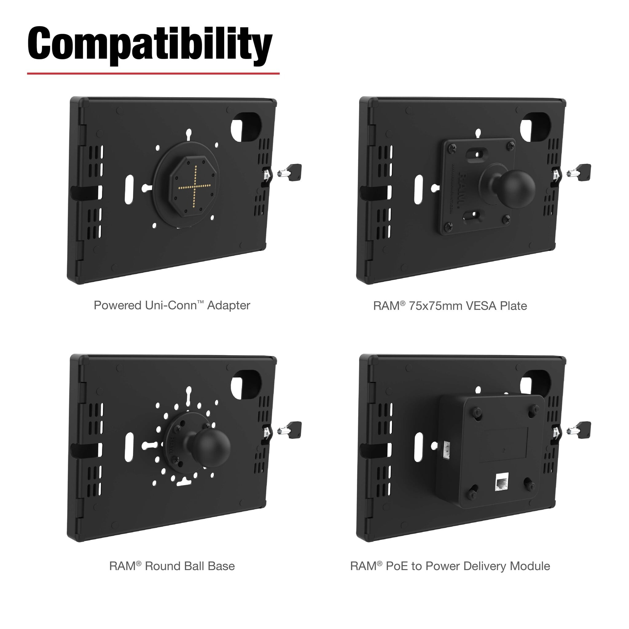 RAM MOUNT RAM-TE-AP36 Montaje de RAM en funda segura para Apple iPad mini (A17 Pro) y mini 6 - Cerradura con llave, patr¾n de varios agujeros