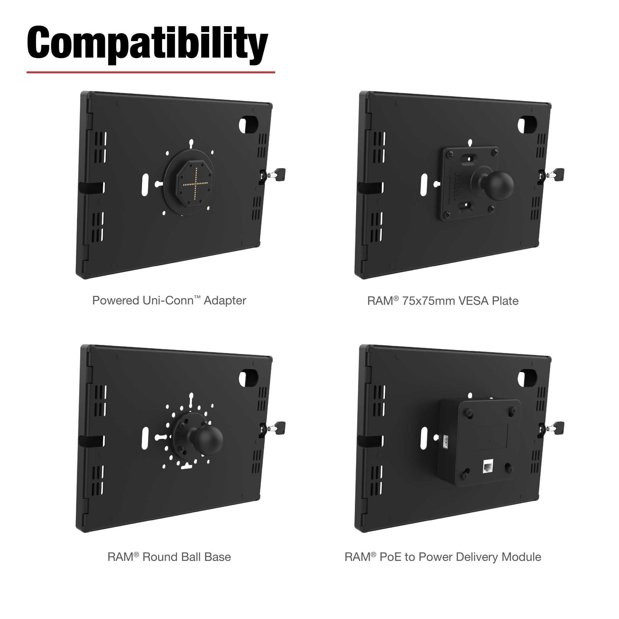 RAM MOUNT RAM-TE-AP40 Monta la RAM en una caja fuerte para Apple iPad de 10¬ y 11¬ generaci¾n - Key-lock, patr¾n de varios agujeros