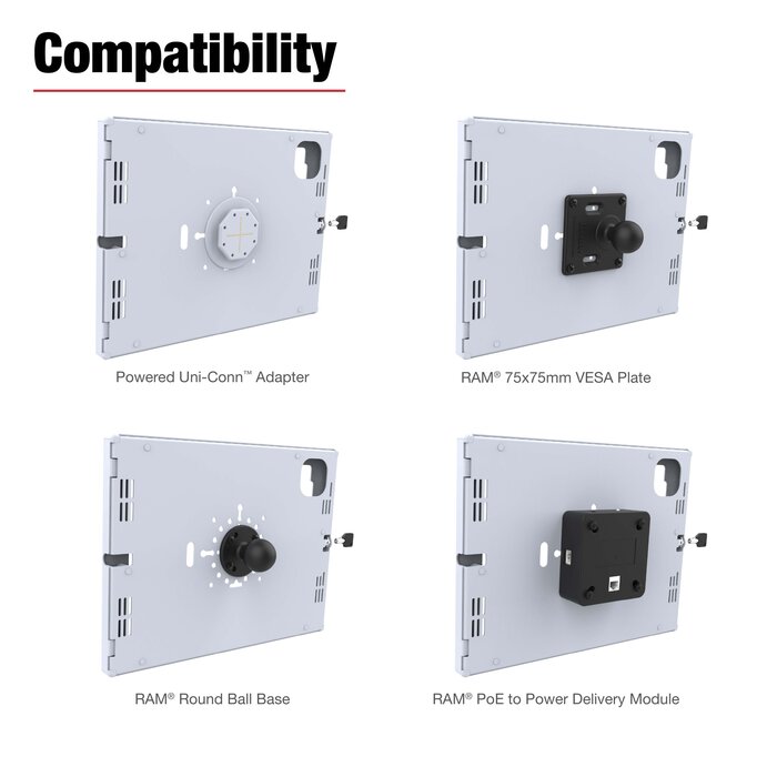 RAM MOUNT RAM-TE-AP47-GRY ┐Soportes de RAM en la caja segura? para iPad Pro 13 (M4), Air 13 (M2 y M3) y Pro 12.9 - Key-Lock, patr¾n de varios agujeros, gris claro