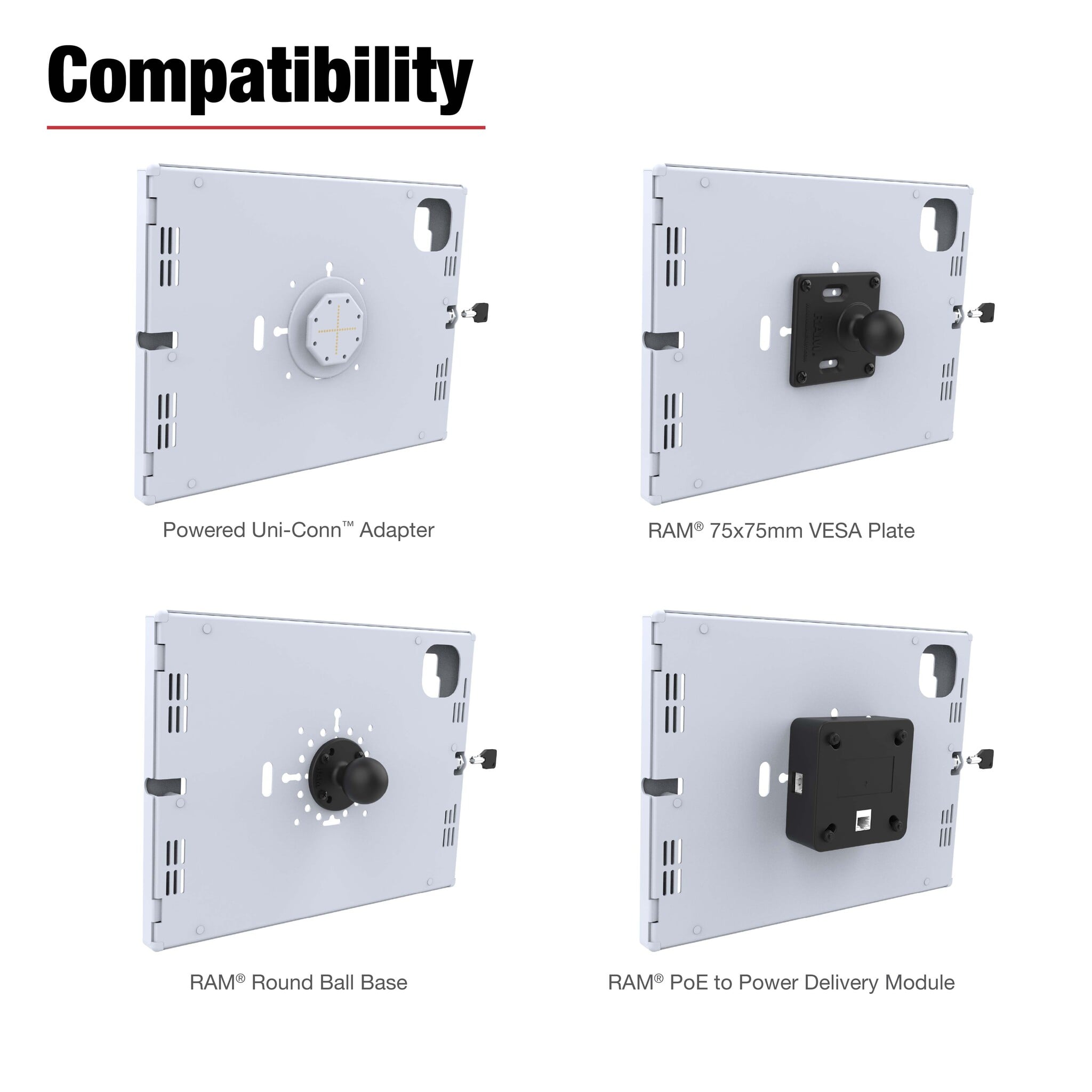 RAM MOUNT RAM-TE-AP47-GRY ┐Soportes de RAM en la caja segura? para iPad Pro 13 (M4), Air 13 (M2 y M3) y Pro 12.9 - Key-Lock, patr¾n de varios agujeros, gris claro