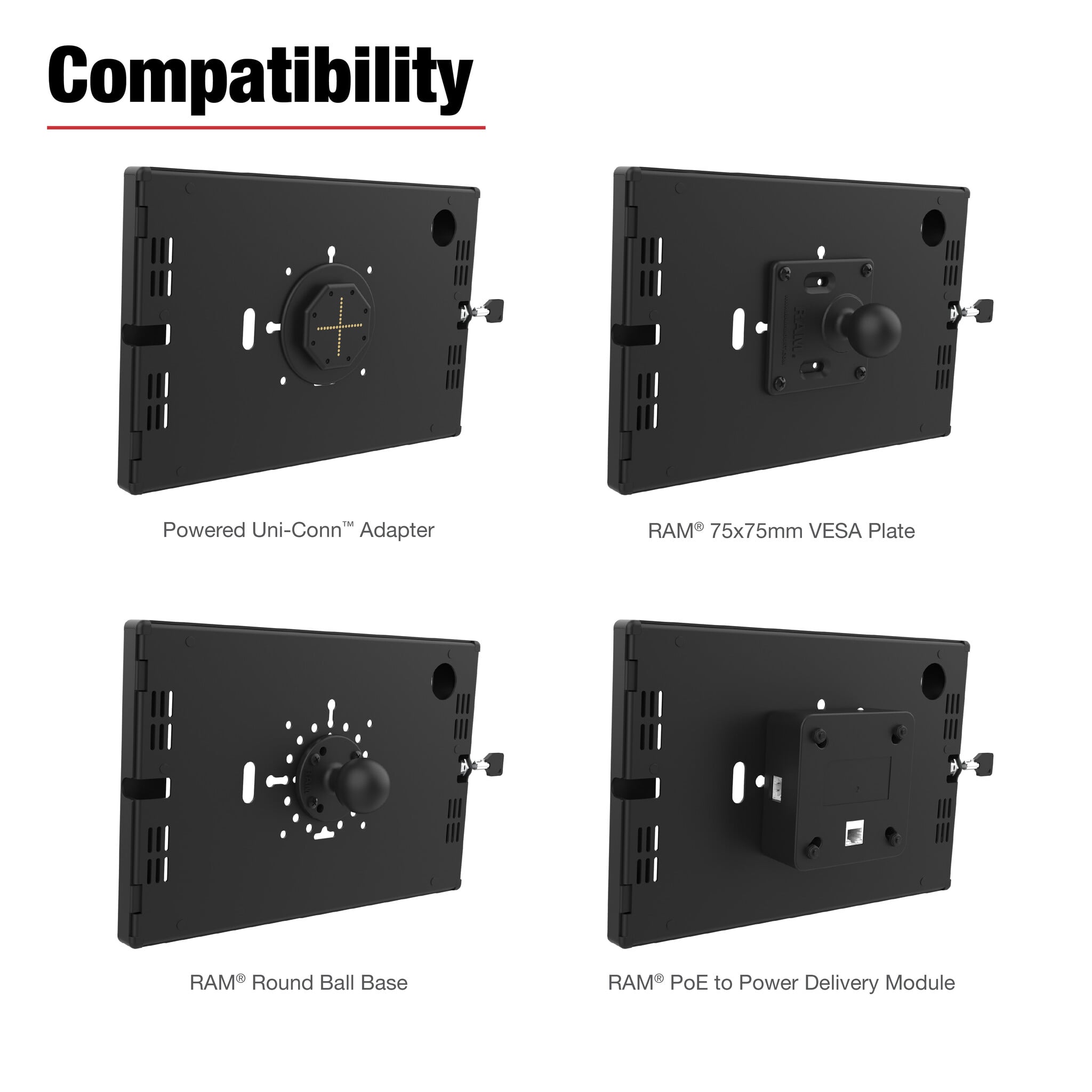 RAM MOUNT RAM-TE-SAM88 Montajes de RAM en la caja fuerte para Samsung Galaxy Tab A9+ - Bloqueo con llave, patr¾n de varios agujeros