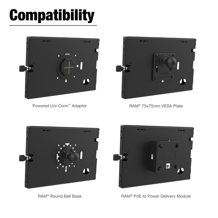 RAM MOUNT RAM-TE-ZE21 Montaggi RAM Custodia di sicurezza per tablet Zebra ET4x 10' - Serratura a chiave, pattern a pi¨ fori