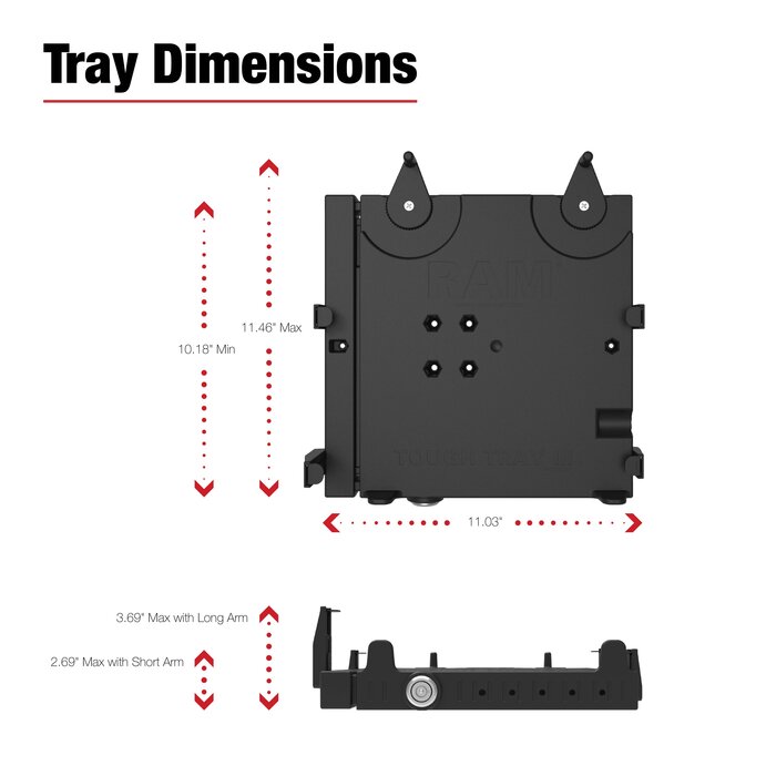 RAM MOUNT RAM-234-7 RAM Mounts Tough-Tray? III Spring Loaded Laptop Tray - for most 10'-17' Laptops, 4-Hole AMPS Connection