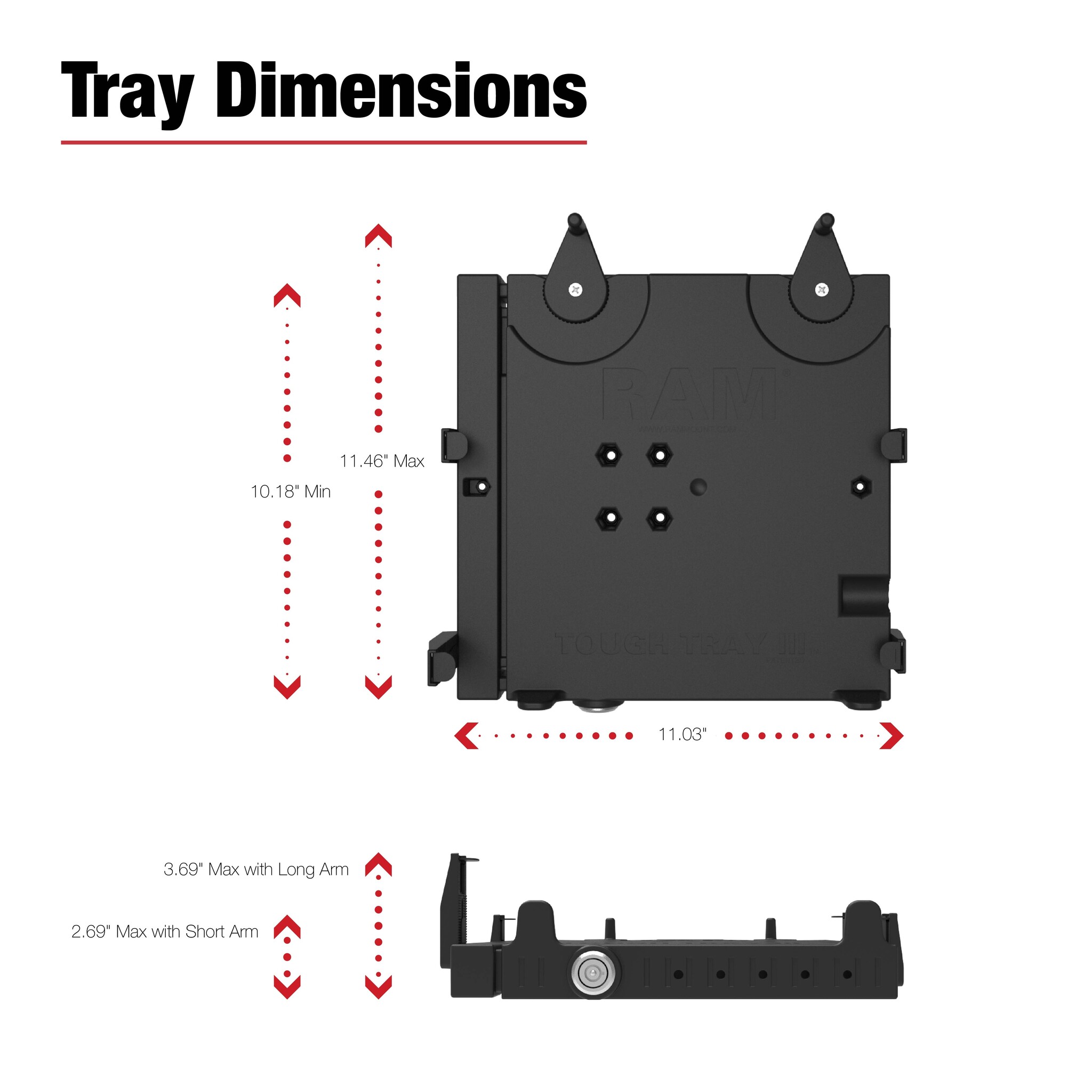 RAM MOUNT RAM-234-7 RAM-Mounts robuster Tray? III-Federbelastetes Laptop-Tray – für die meisten 10'-17'-Laptops, 4-Loch AMPS-Anschluss