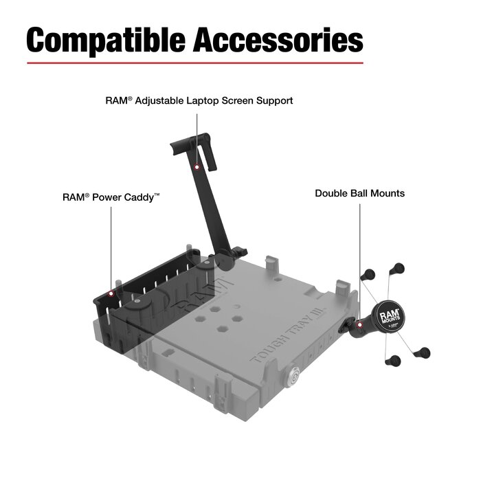 RAM MOUNT RAM-234-7 RAM-mounts Tough-tray? III veerbelaste laptoptray - voor de meeste laptops van 10'-17', 4-gats AMPS-aansluiting