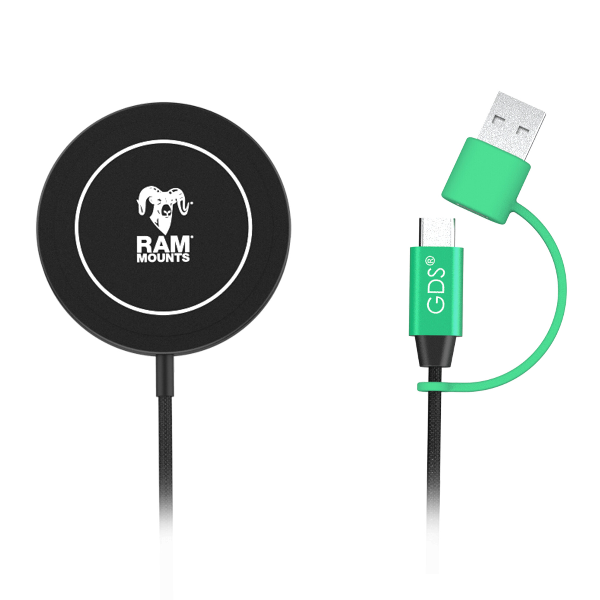 RAM MOUNT RAM-GDS-CHARGE-W2M Caricabatterie wireless RAM Mounts Qi2 Power Delivery - 15 Watt - Compatibile con MagSafe - Connettore USB-C e USB-A