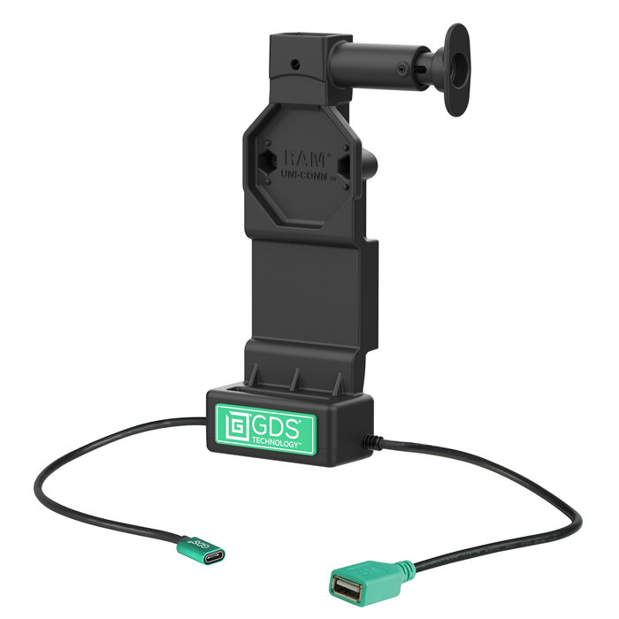 RAM MOUNT RAM-GDS-DOCK-U4CDU Base di ricarica RAM Mounts GDS Uni-Conn con pulsante di rilascio - 2 fori AMPS - Connettore USB-C e USB-A - Set di viti
