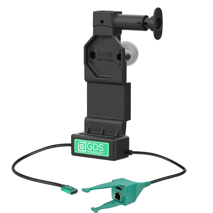 RAM MOUNT RAM-GDS-DOCK-U4CP-RJ45AU RAM montiert GDS Uni-Conn Ladestation mit Entschlussknopf – 2-Loch AMPS – USB-C & USB-A/RJ45-Anschluss – Schraubensatz