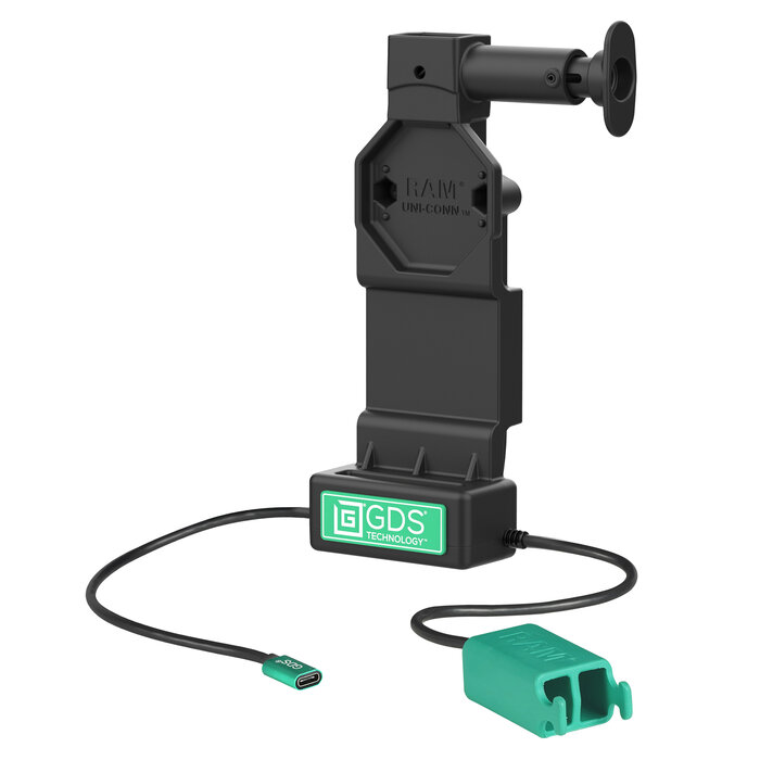 RAM MOUNT RAM-GDS-DOCK-U4CD2U Base di ricarica RAM Mounts GDS Uni-Conn con pulsante di rilascio - 2 fori AMPS - Connettore USB-C e doppio USB-A - Set di viti