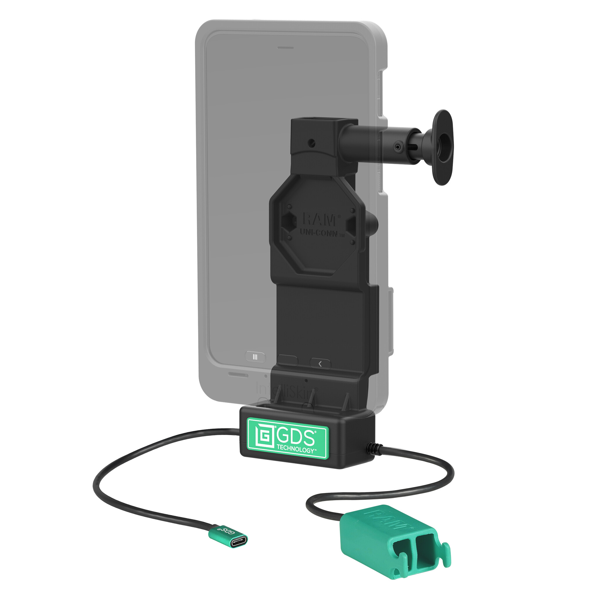 RAM MOUNT RAM-GDS-DOCK-U4CD2U RAM montiert GDS Uni-Conn Ladestation mit Entriegelungsknopf – 2-Loch AMPS – USB-C & Dual USB-A Anschluss – Schraubsatz