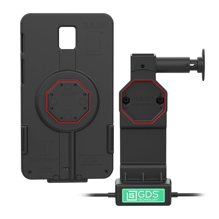 RAM MOUNT RAM-GDS-DOCK-U4CD2U Base di ricarica RAM Mounts GDS Uni-Conn con pulsante di rilascio - 2 fori AMPS - Connettore USB-C e doppio USB-A - Set di viti
