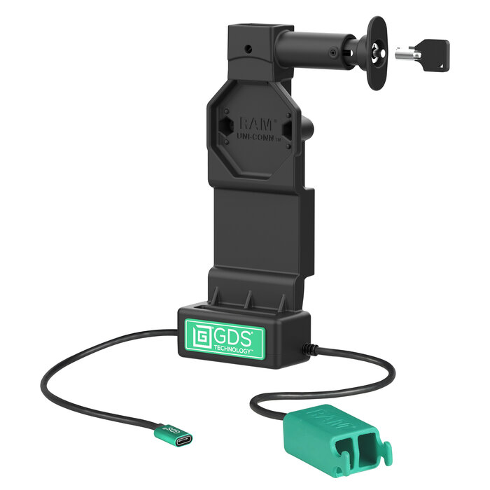 RAM MOUNT RAM-GDS-DOCKL-U4CD2U RAM montiert GDS Uni-Conn Ladedock (Key-Locking) mit Entriegelknopf – 2-Loch AMPS – USB-C & Dual USB-A Anschluss – Schraubensatz