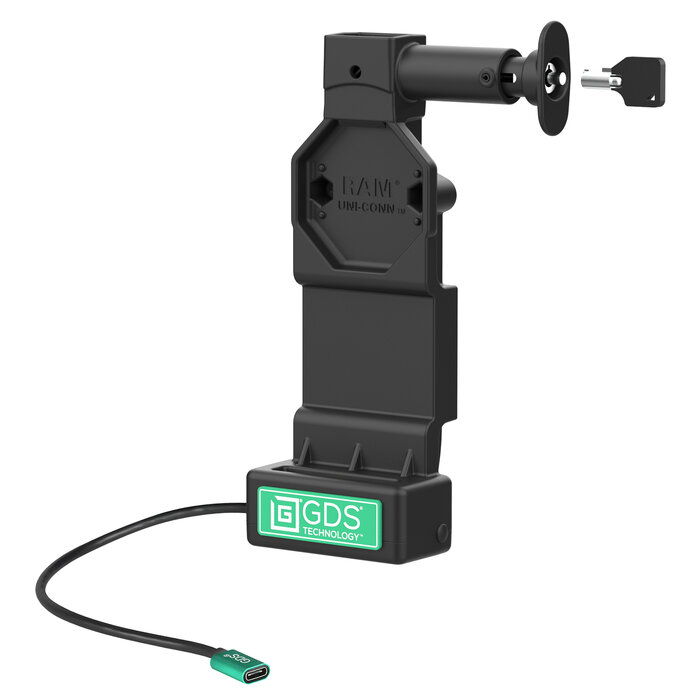 RAM MOUNT RAM-GDS-DOCKL-U4CPU Base di ricarica RAM Mounts GDS Uni-Conn (con blocco a chiave) con pulsante di sblocco - 2 fori AMPS - Connettore USB-C - Set di viti