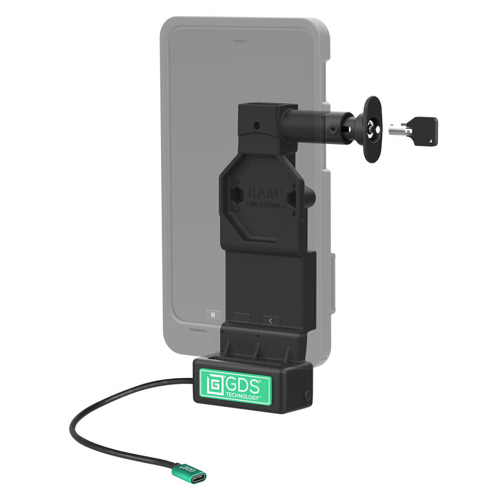 RAM MOUNT RAM-GDS-DOCKL-U4CPU Base di ricarica RAM Mounts GDS Uni-Conn (con blocco a chiave) con pulsante di sblocco - 2 fori AMPS - Connettore USB-C - Set di viti
