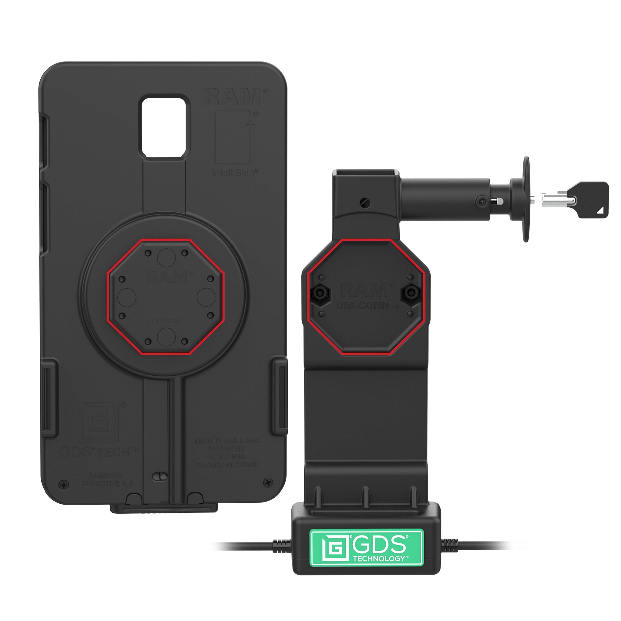 RAM MOUNT RAM-GDS-DOCKL-U4CPU Base di ricarica RAM Mounts GDS Uni-Conn (con blocco a chiave) con pulsante di sblocco - 2 fori AMPS - Connettore USB-C - Set di viti