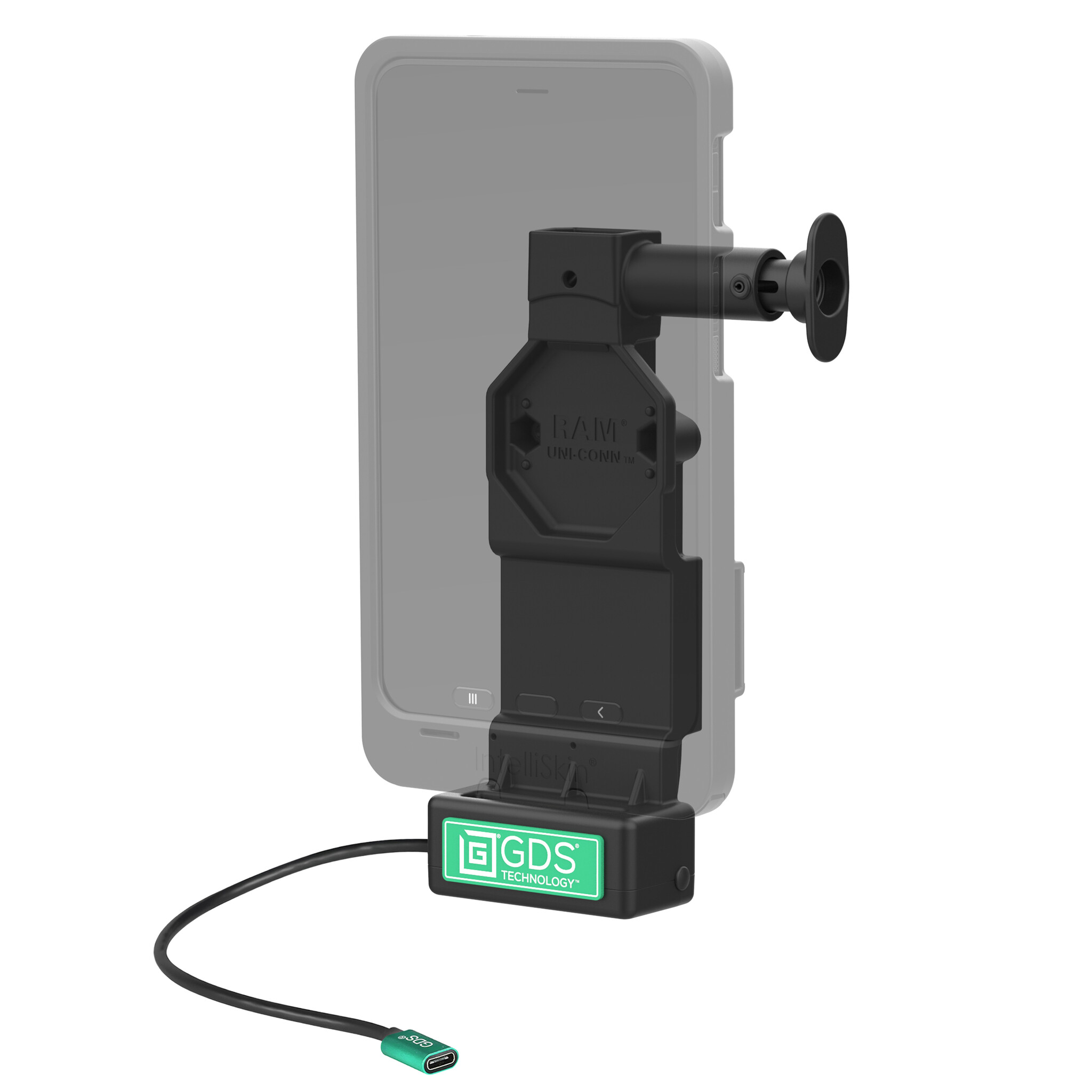 RAM MOUNT RAM-GDS-DOCK-U4CPU Base di ricarica RAM Mounts GDS Uni-Conn con pulsante di rilascio - 2 fori AMPS - Connettore USB-C - Set di viti