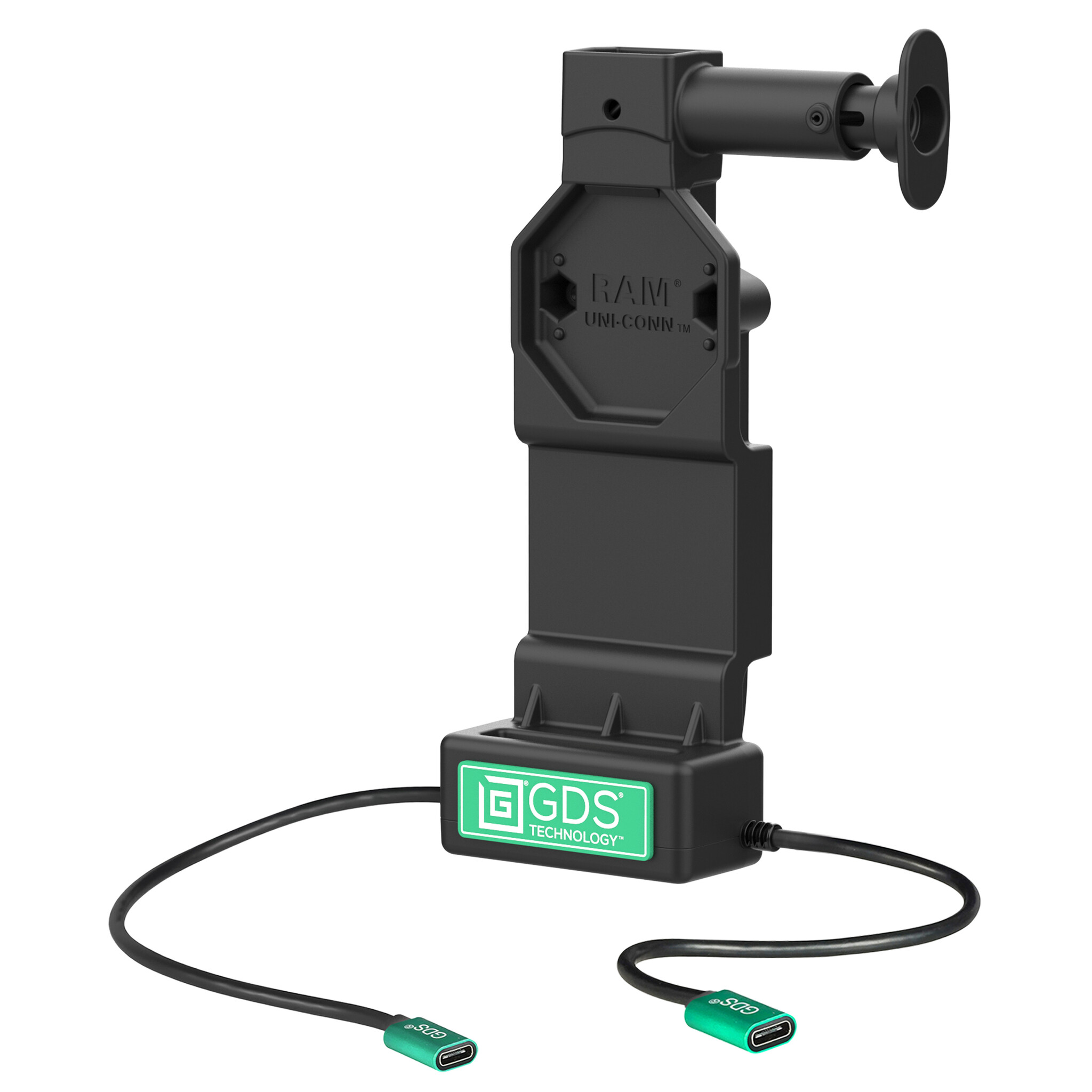 RAM MOUNT RAM-GDS-DOCK-U4CP-CU RAM montiert GDS Uni-Conn Ladestation mit Entriegelungsknopf – 2-Loch AMPS – USB-C & USB-C Anschluss – Schraubensatz