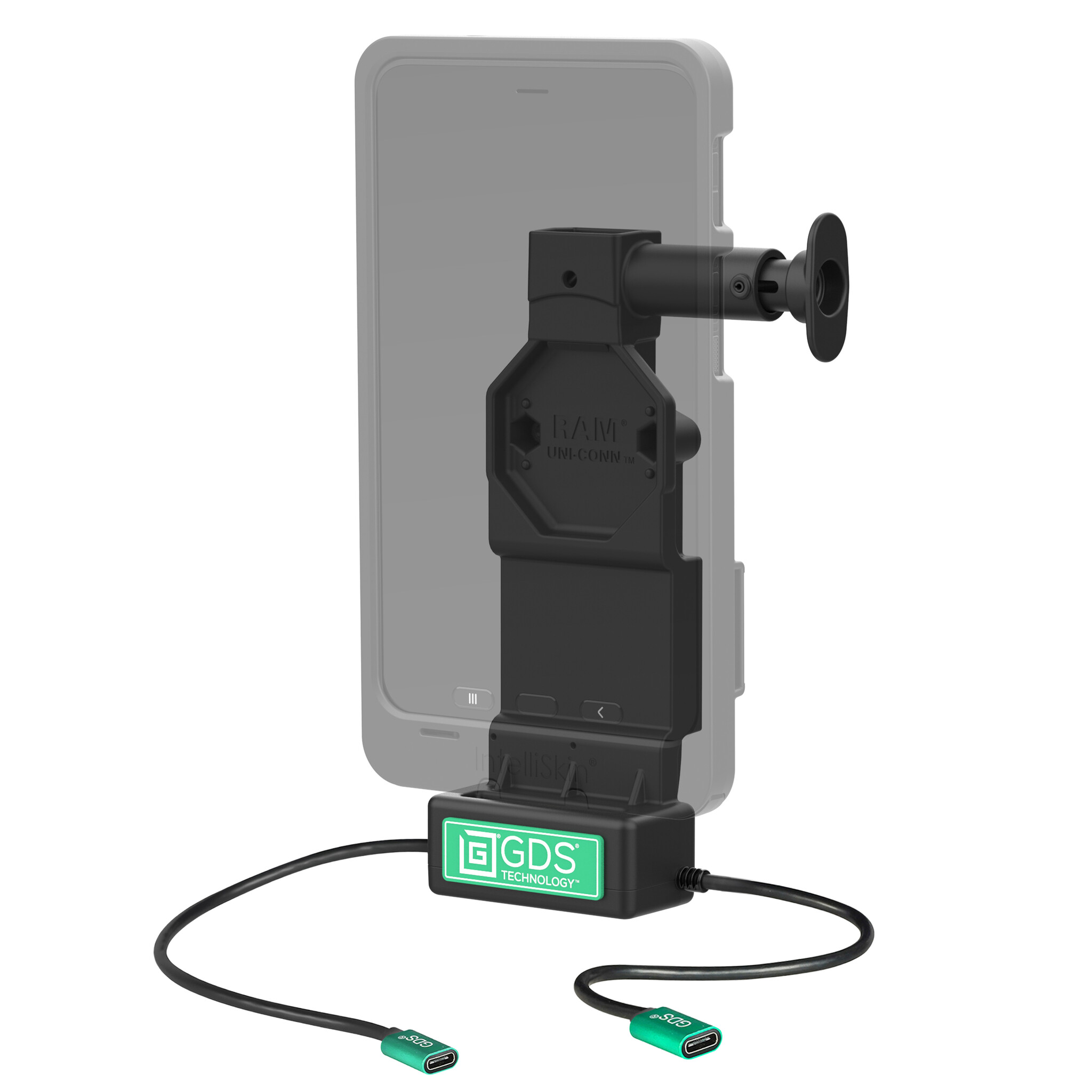RAM MOUNT RAM-GDS-DOCK-U4CP-CU RAM Mounts GDS Uni-Conn Dock di ricarica con pulsante di rilascio - 2 fori AMPS - Connettore USB-C e USB-C - Set di viti