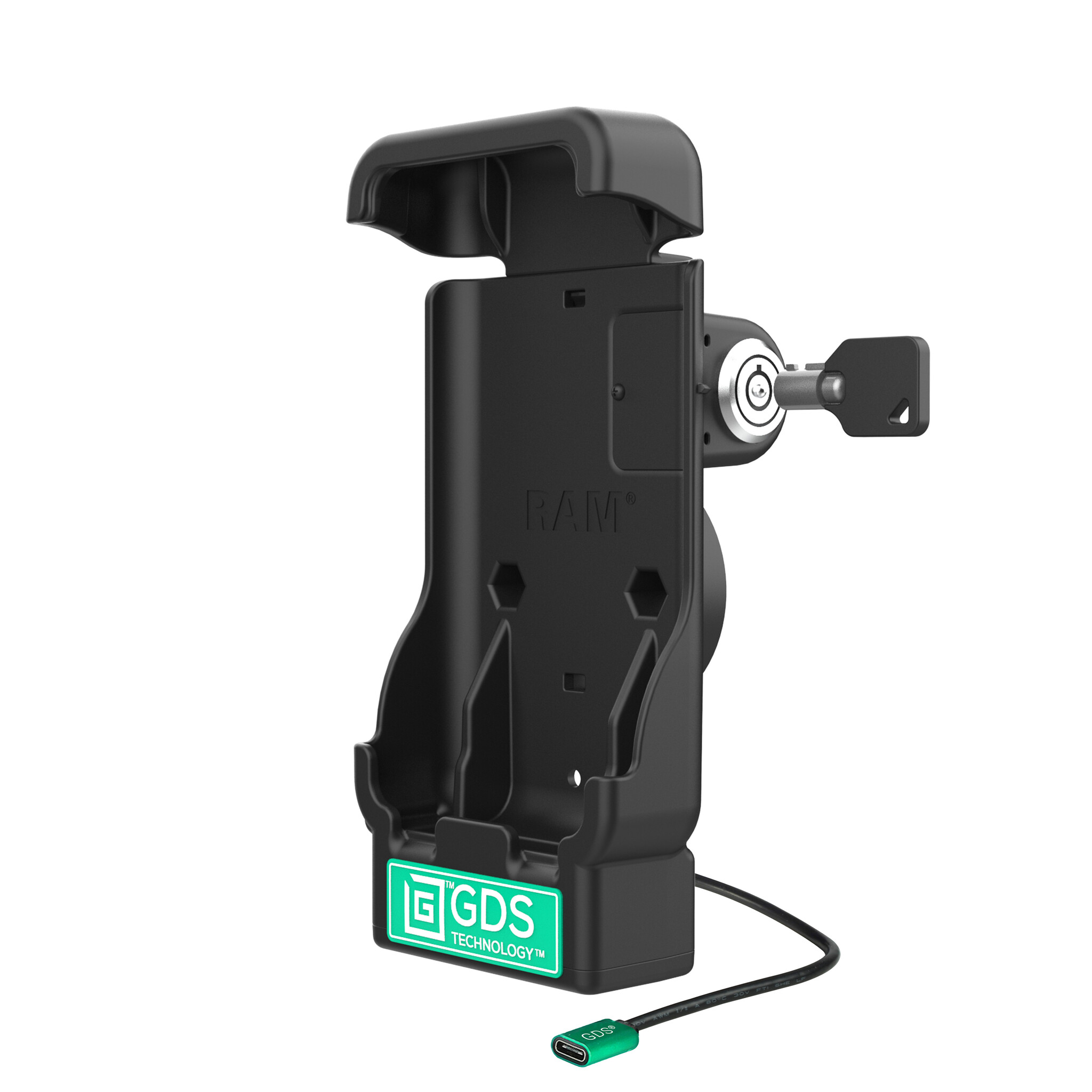 RAM MOUNT RAM-GDS-DOCKL-V15-CU RAM Mounts GDS Powered Locking Vehicle Dock for Honeywell CT37 (in IntelliSkin Protective Sleeve) - USB-C Power Supply - 2-Hole AMPS - GDS Technology
