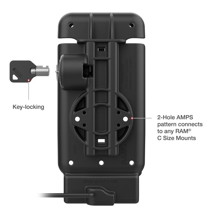 RAM MOUNT RAM-GDS-DOCKL-V15-CU RAM Mounts GDS Dock di bloccaggio per veicoli per Honeywell CT37 (in custodia protettiva IntelliSkin) - Alimentazione USB-C - 2 fori AMPS - Tecnologia GDS