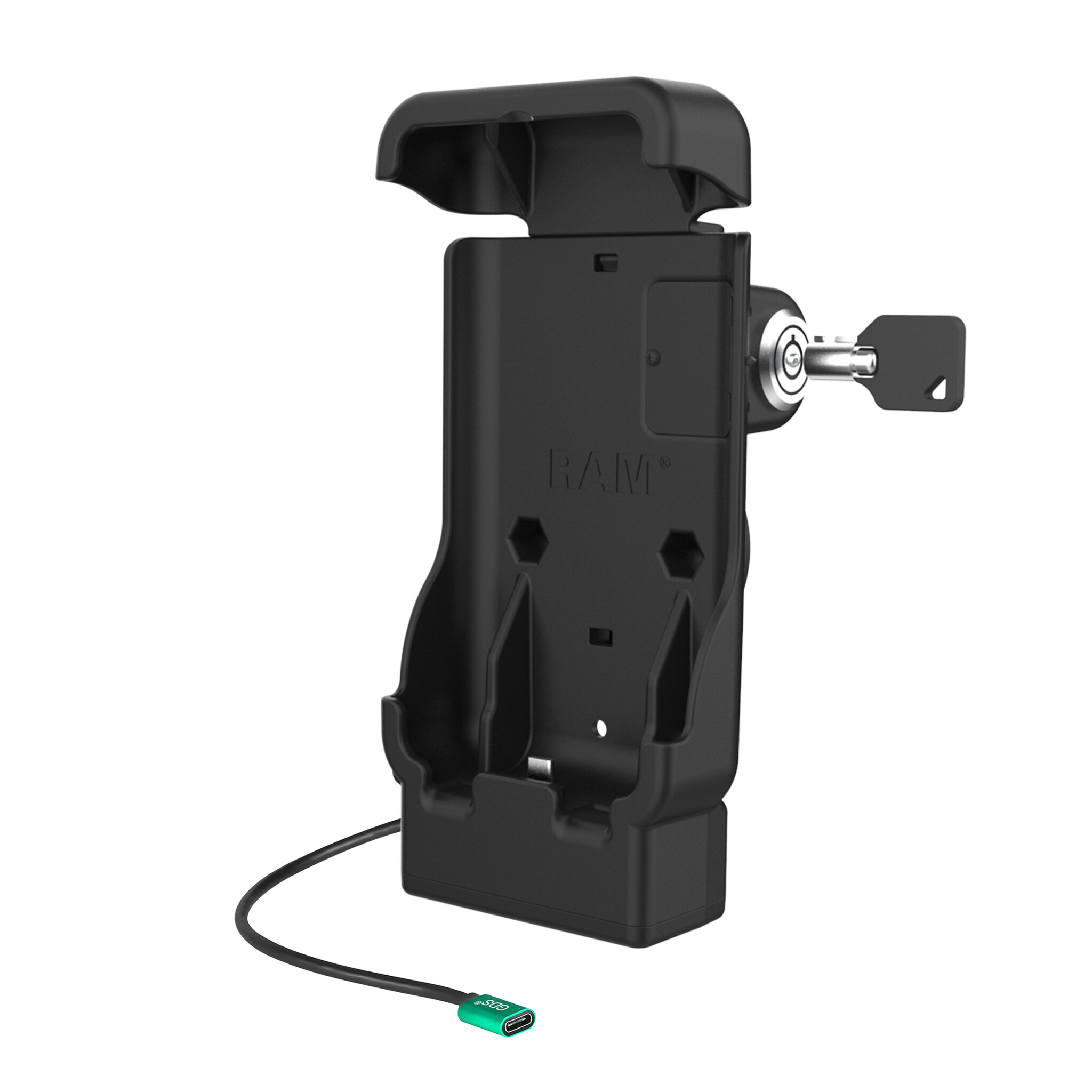 RAM MOUNT RAM-HOL-V15-ZE38PLU RAM-montage Powered Dock (Key-Locking) voor Zebra EM45 - met of zonder robuuste boot - 2-gats AMPS-patroon USB-C voeding