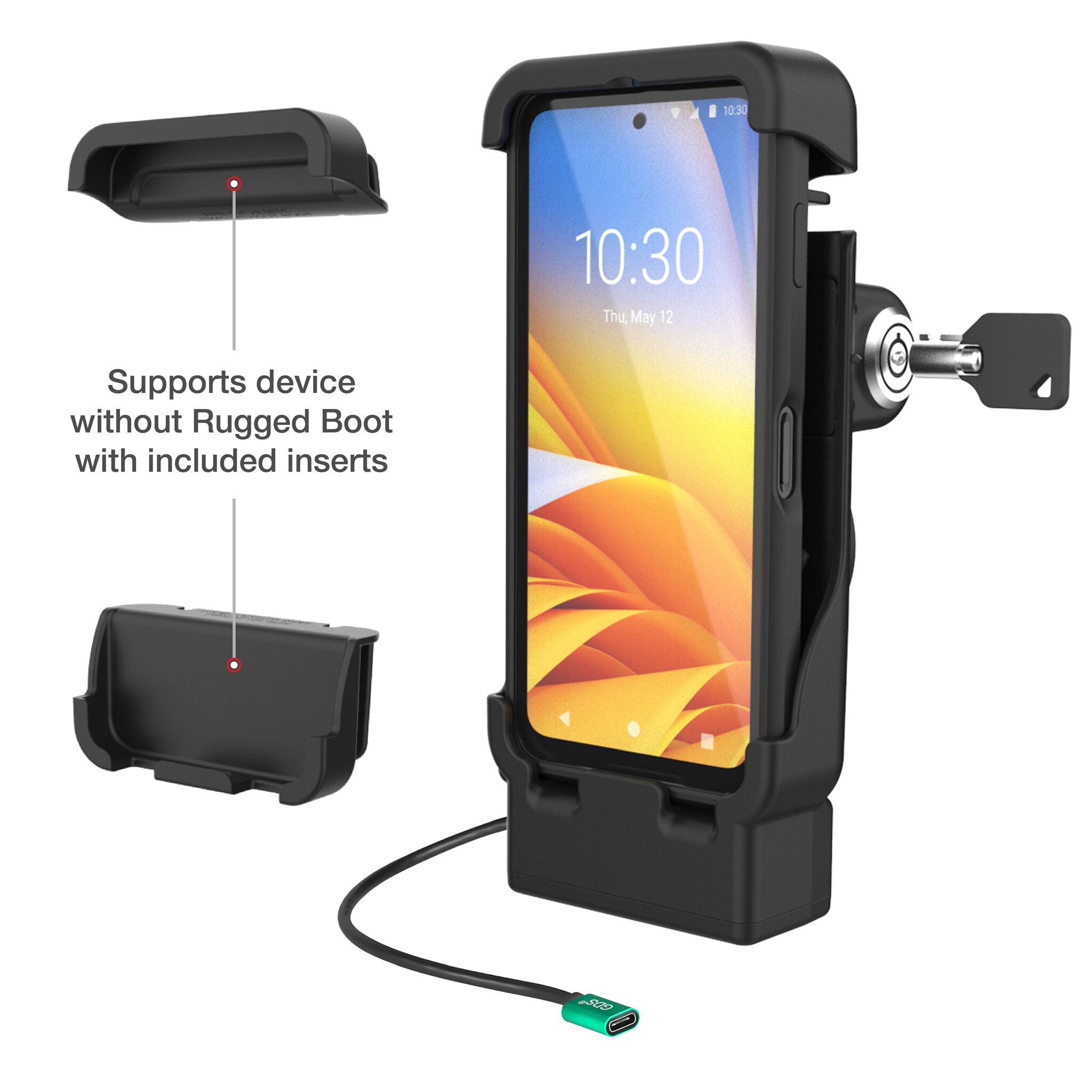 RAM MOUNT RAM-HOL-V15-ZE38PLU Docking station alimentata RAM Mounts (con blocco a chiave) per Zebra EM45 - con o senza custodia rinforzata - Alimentazione USB-C con schema AMPS a 2 fori