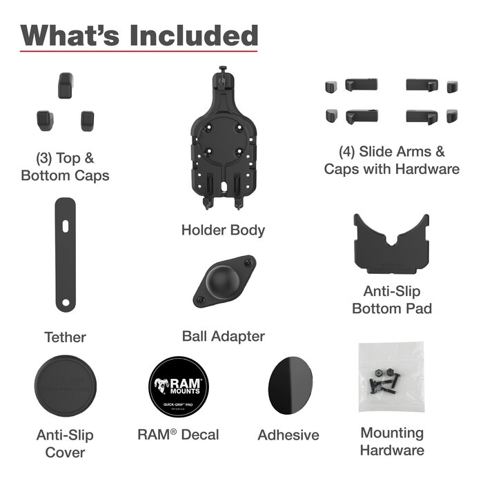 RAM MOUNT RAM-HOL-PD5BU Soporte RAM Mounts Quick-Grip Pro para smartphones - Hasta 95,25 mm de ancho - Compatible con MagSafe - Con base Diamond (tamaño B - 1") - Juego de tornillos