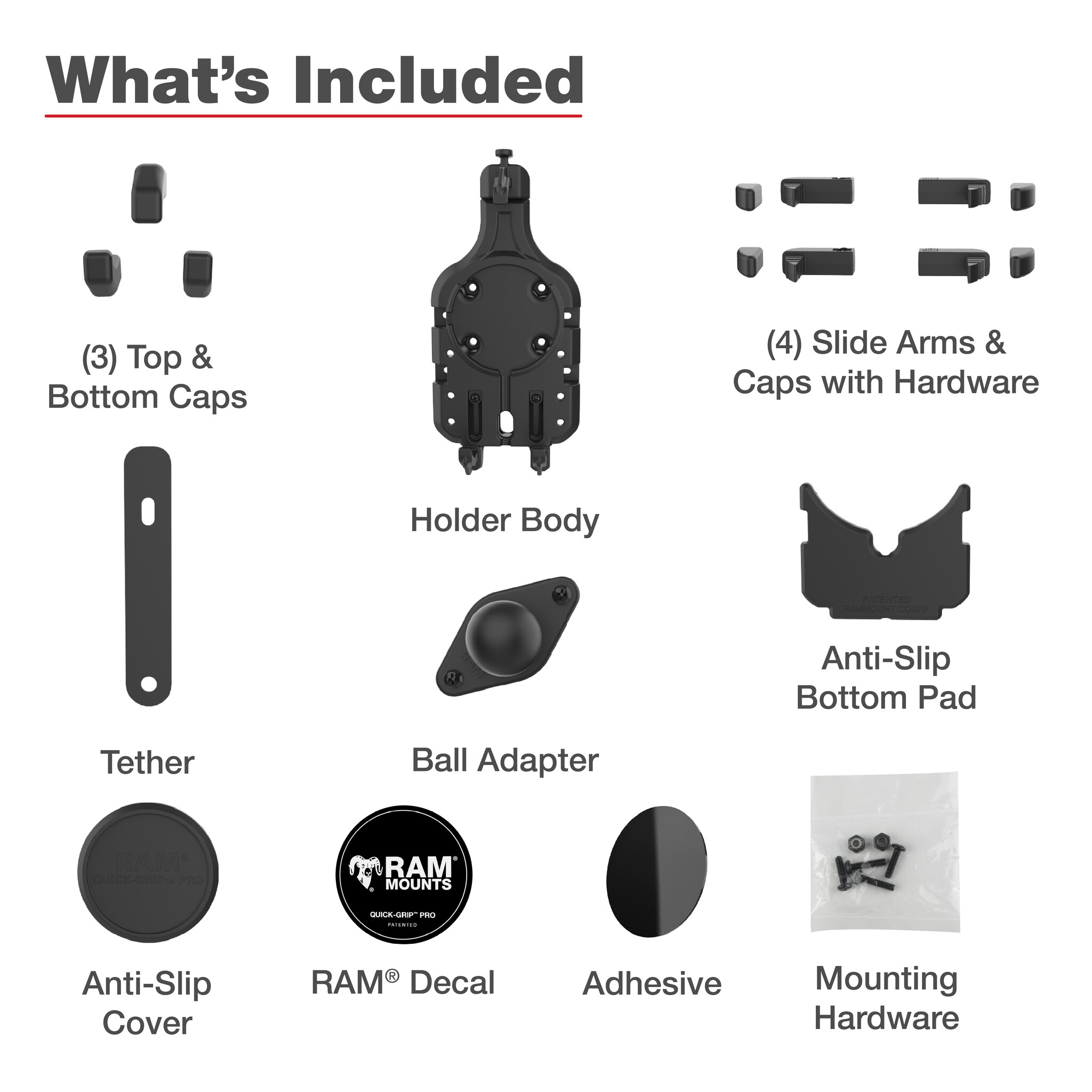 RAM MOUNT RAM-HOL-PD5BU Supporto RAM Mounts Quick-Grip Pro per smartphone - Larghezza fino a 95,25 mm - Compatibile con Mag-Safe - Con base diamantata (misura B - 1") - Set di viti