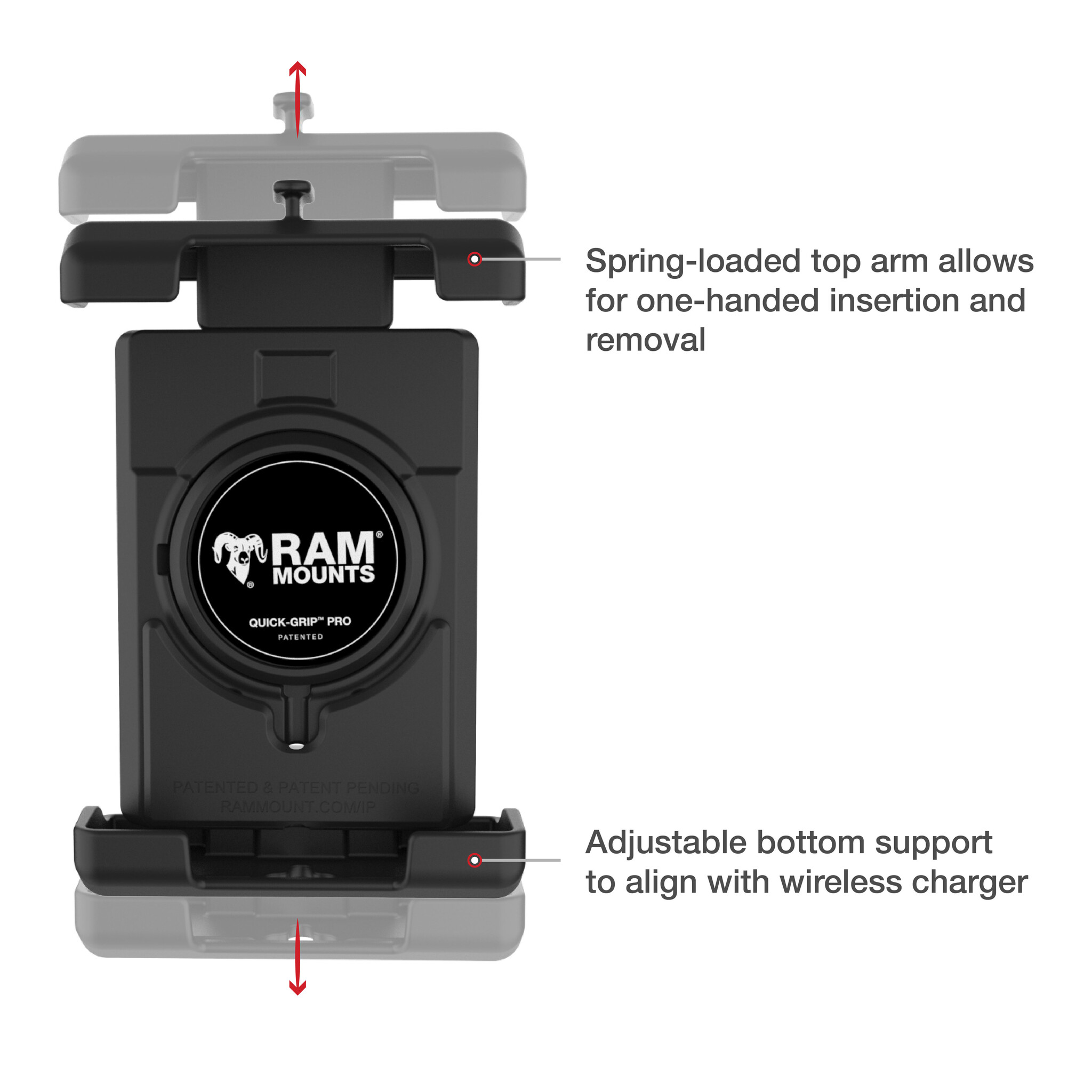 RAM MOUNT RAM-HOL-PD7BU RAM Mounts Quick-Grip Pro XL Holder for Smartphones - Up to 88.9 mm Width - Mag-Safe Compatible - With Diamond Base (B-Size - 1?) - Screw-Set