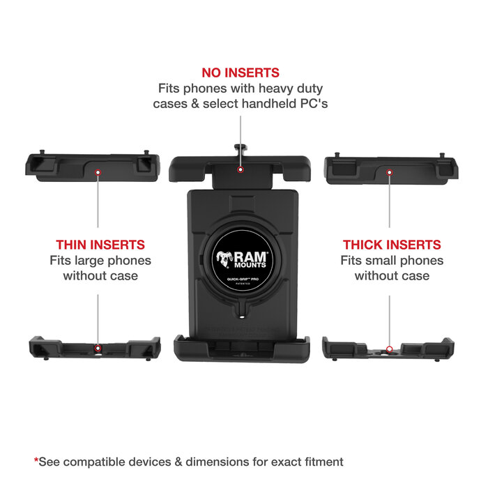 RAM MOUNT RAM-HOL-PD7BU Soporte RAM Mounts Quick-Grip Pro XL para smartphones - Hasta 88,9 mm de ancho - Compatible con MagSafe - Con base Diamond (tamaño B - 1") - Juego de tornillos