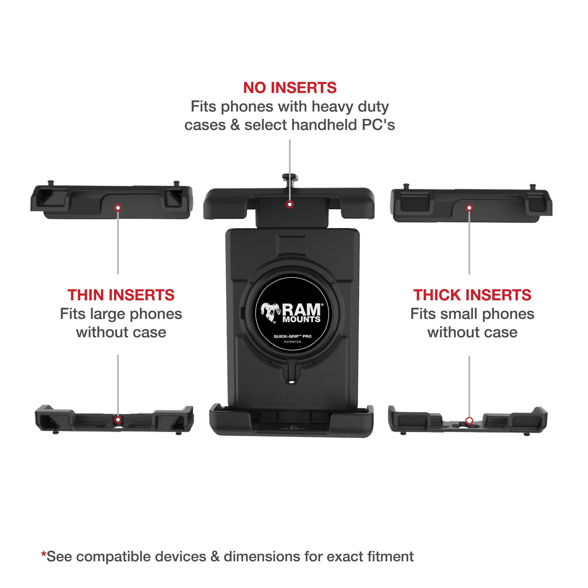 RAM MOUNT RAM-HOL-PD7BU RAM-bevestigingen Quick-Grip Pro XL-houder voor smartphones - tot 88,9 mm breedte - Mag-Safe compatibel - met diamanten basis (B-formaat - 1?) - schroefset