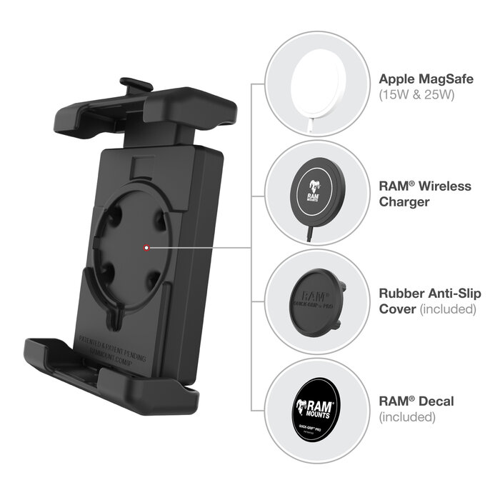 RAM MOUNT RAM-HOL-PD7BU Supporto RAM Mounts Quick-Grip Pro XL per smartphone - Larghezza fino a 88,9 mm - Compatibile con Mag-Safe - Con base diamantata (misura B - 1") - Set di viti