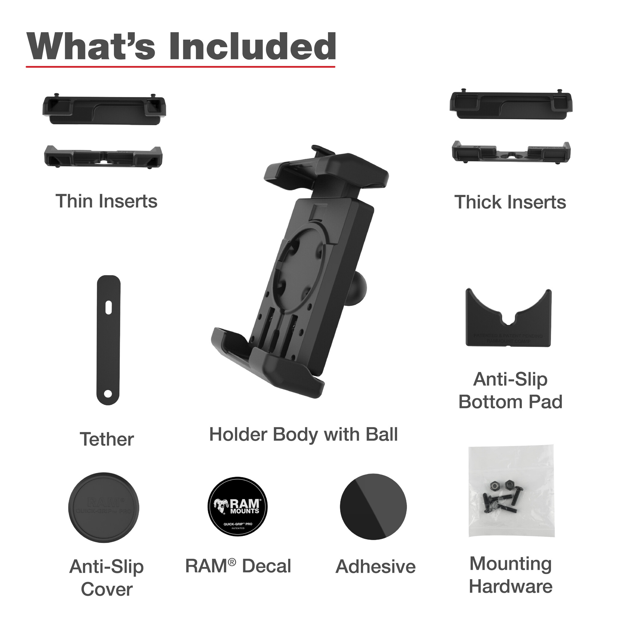 RAM MOUNT RAM-HOL-PD7BU RAM Mounts Quick-Grip Pro XL Holder for Smartphones - Up to 88.9 mm Width - Mag-Safe Compatible - With Diamond Base (B-Size - 1?) - Screw-Set