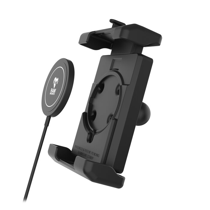 RAM MOUNT RAM-HOL-PD7B-W2MU Support RAM Mounts Quick-Grip Pro XL pour smartphones avec chargeur sans fil Qi2 - Largeur jusqu'à 88,9 mm - Compatible Mag-Safe - Avec base diamant (taille B - 1?)