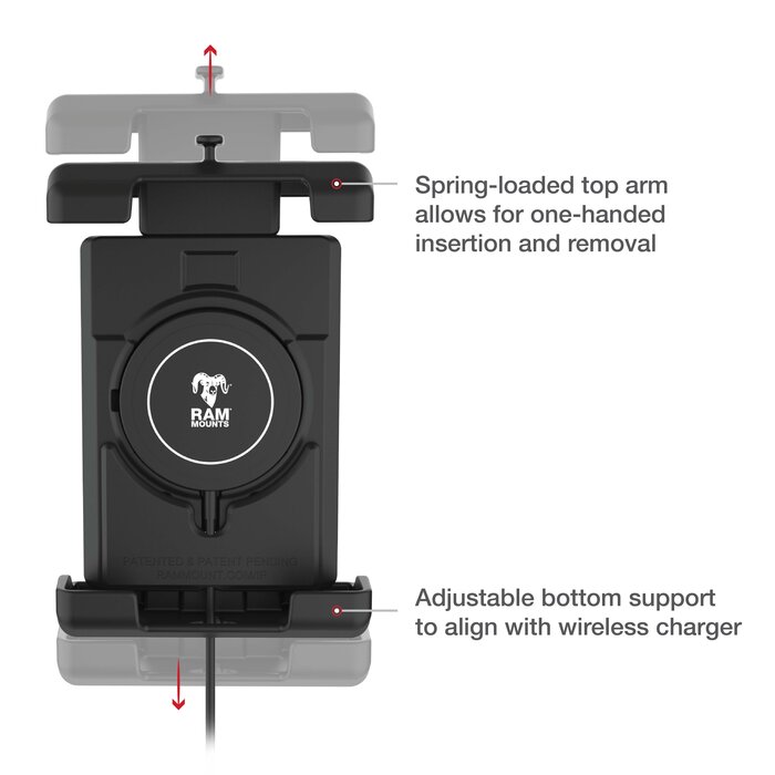 RAM MOUNT RAM-HOL-PD7B-W2MU Supporto RAM Mounts Quick-Grip Pro XL per smartphone con caricabatterie wireless Qi2 - Larghezza fino a 88,9 mm - Compatibile con Mag-Safe - Con base diamantata (taglia B - 1")
