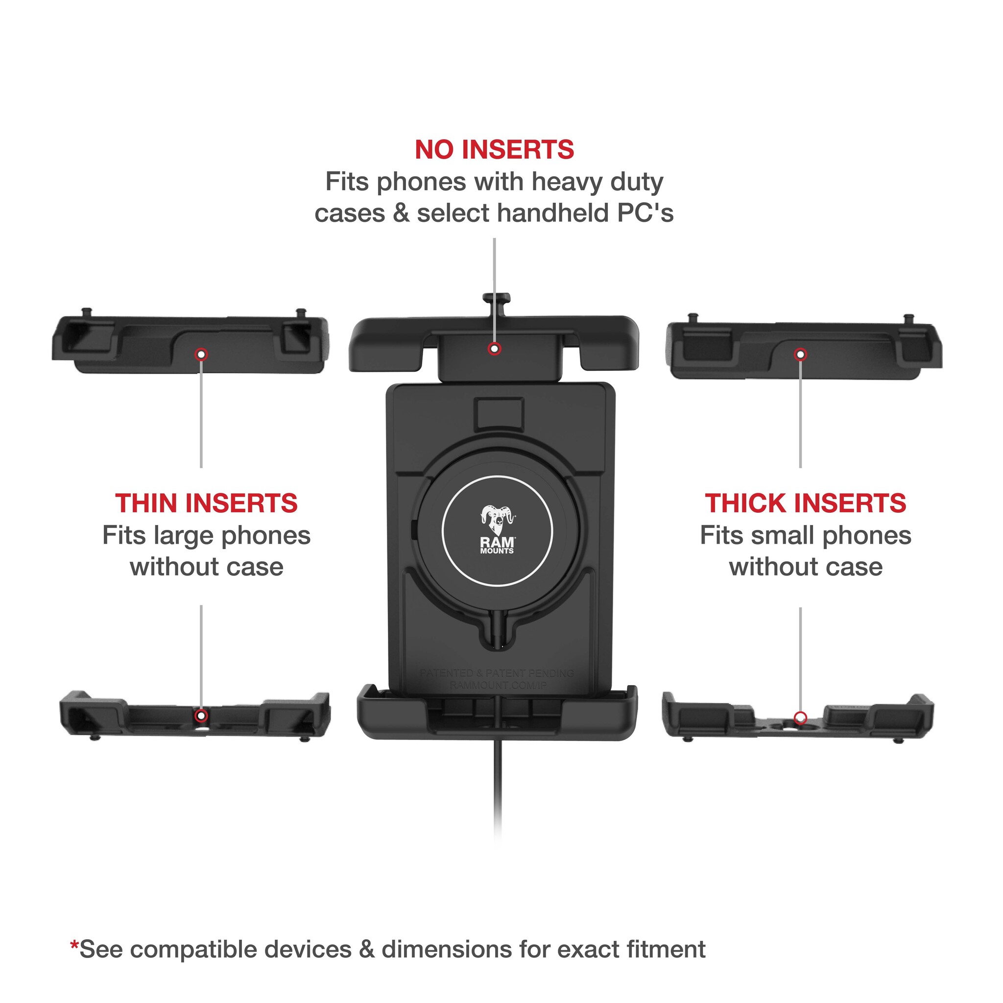 RAM MOUNT RAM-HOL-PD7B-W2MU Supporto RAM Mounts Quick-Grip Pro XL per smartphone con caricabatterie wireless Qi2 - Larghezza fino a 88,9 mm - Compatibile con Mag-Safe - Con base diamantata (taglia B - 1")
