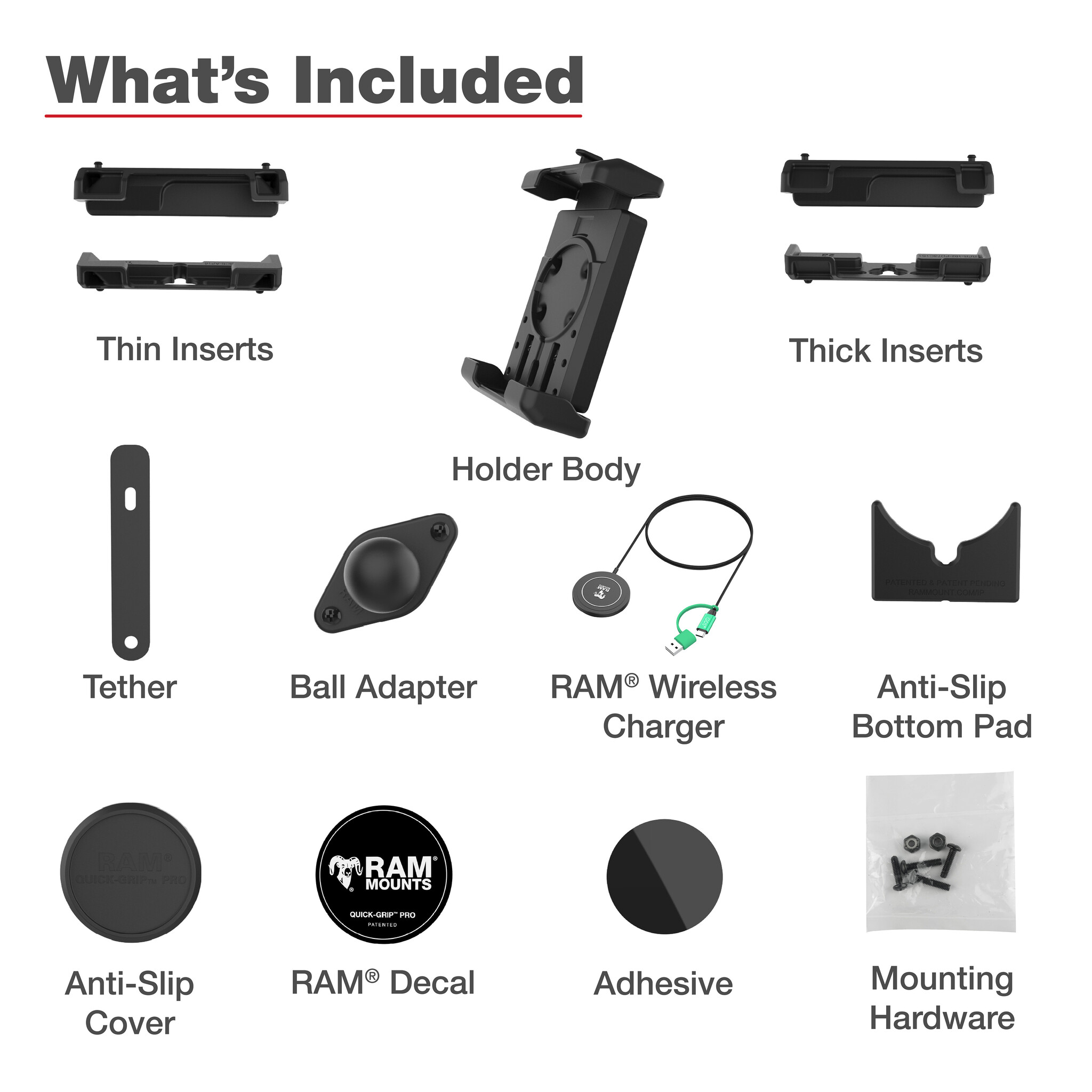 RAM MOUNT RAM-HOL-PD7B-W2MU Supporto RAM Mounts Quick-Grip Pro XL per smartphone con caricabatterie wireless Qi2 - Larghezza fino a 88,9 mm - Compatibile con Mag-Safe - Con base diamantata (taglia B - 1")