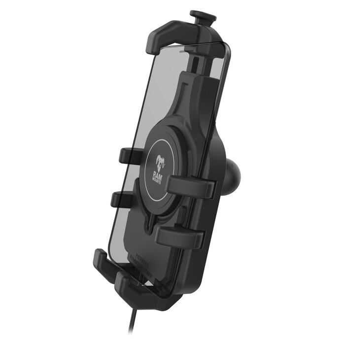 RAM MOUNT RAM-HOL-PD5B-W2MU Support RAM Mounts Quick-Grip Pro pour smartphones avec chargeur sans fil Qi2 - Largeur jusqu'à 95,25 mm - Compatible Mag-Safe - Avec base diamant (taille B - 1?)