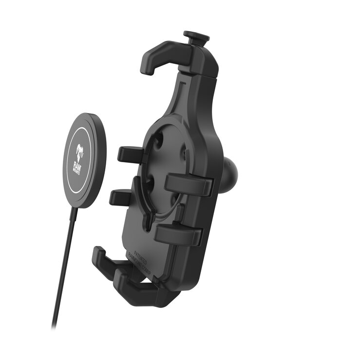 RAM MOUNT RAM-HOL-PD5B-W2MU Supporto RAM Mounts Quick-Grip Pro per smartphone con caricabatterie wireless Qi2 - Larghezza fino a 95,25 mm - Compatibile con Mag-Safe - Con base diamantata (taglia B - 1")