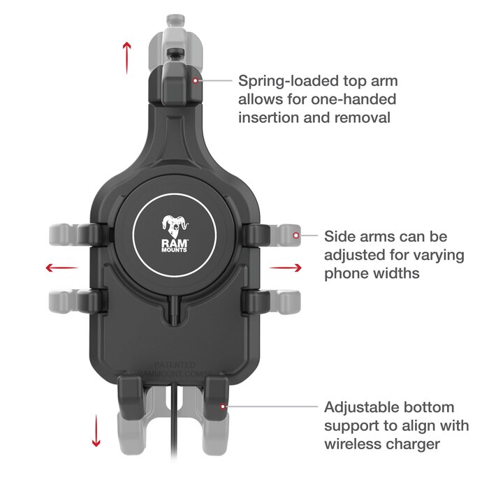 RAM MOUNT RAM-HOL-PD5B-W2MU Supporto RAM Mounts Quick-Grip Pro per smartphone con caricabatterie wireless Qi2 - Larghezza fino a 95,25 mm - Compatibile con Mag-Safe - Con base diamantata (taglia B - 1")