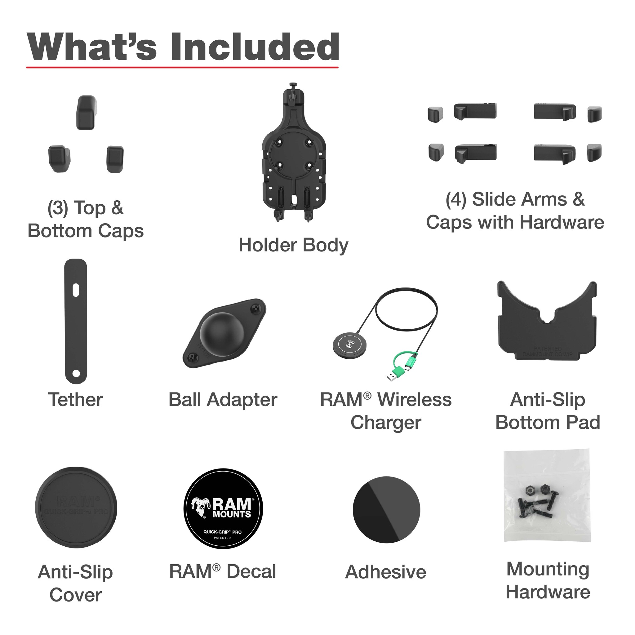 RAM MOUNT RAM-HOL-PD5B-W2MU Supporto RAM Mounts Quick-Grip Pro per smartphone con caricabatterie wireless Qi2 - Larghezza fino a 95,25 mm - Compatibile con Mag-Safe - Con base diamantata (taglia B - 1")