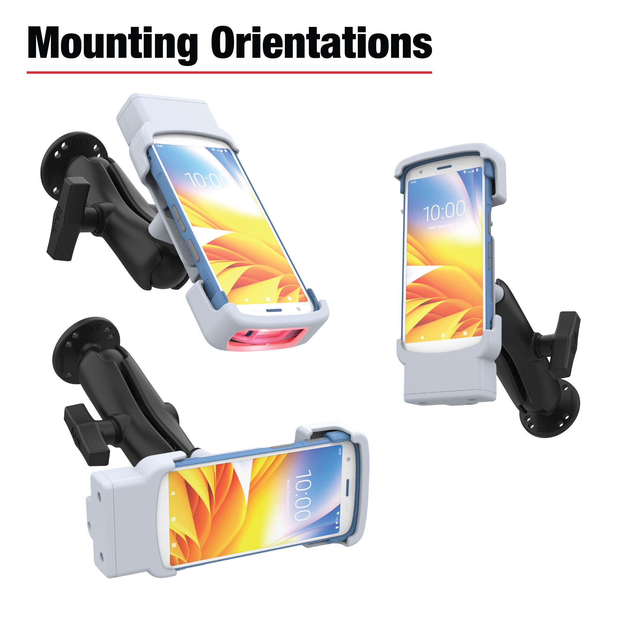 RAM MOUNT RAM-HOL-ZE39-GRY RAM Mounts Form-Fit Holder for Zebra HC20 & HC50 - Pogo-Pins - 5.5mm DC Connector - Light Gray