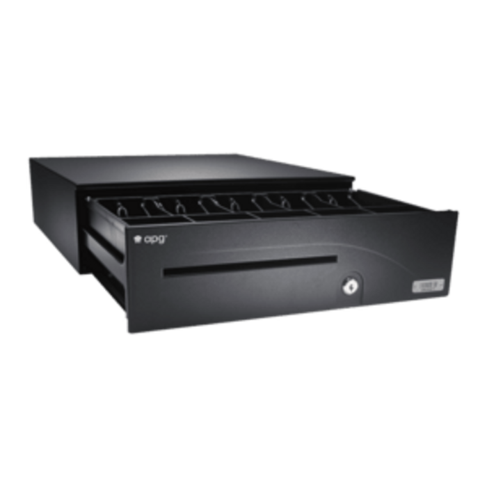 APG APG ShareTill, cajón de efectivo, Ethernet, negro, EUR, posición de bloqueo izquierda, 8 compartimentos para monedas, 5 compartimentos para billetes, 630x190x660 mm