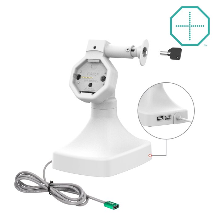 RAM MOUNT Base giratoria e inclinable GDS® Uni-Connâ?¢ con bloqueo y alimentación, USB-C + datos - gris claro