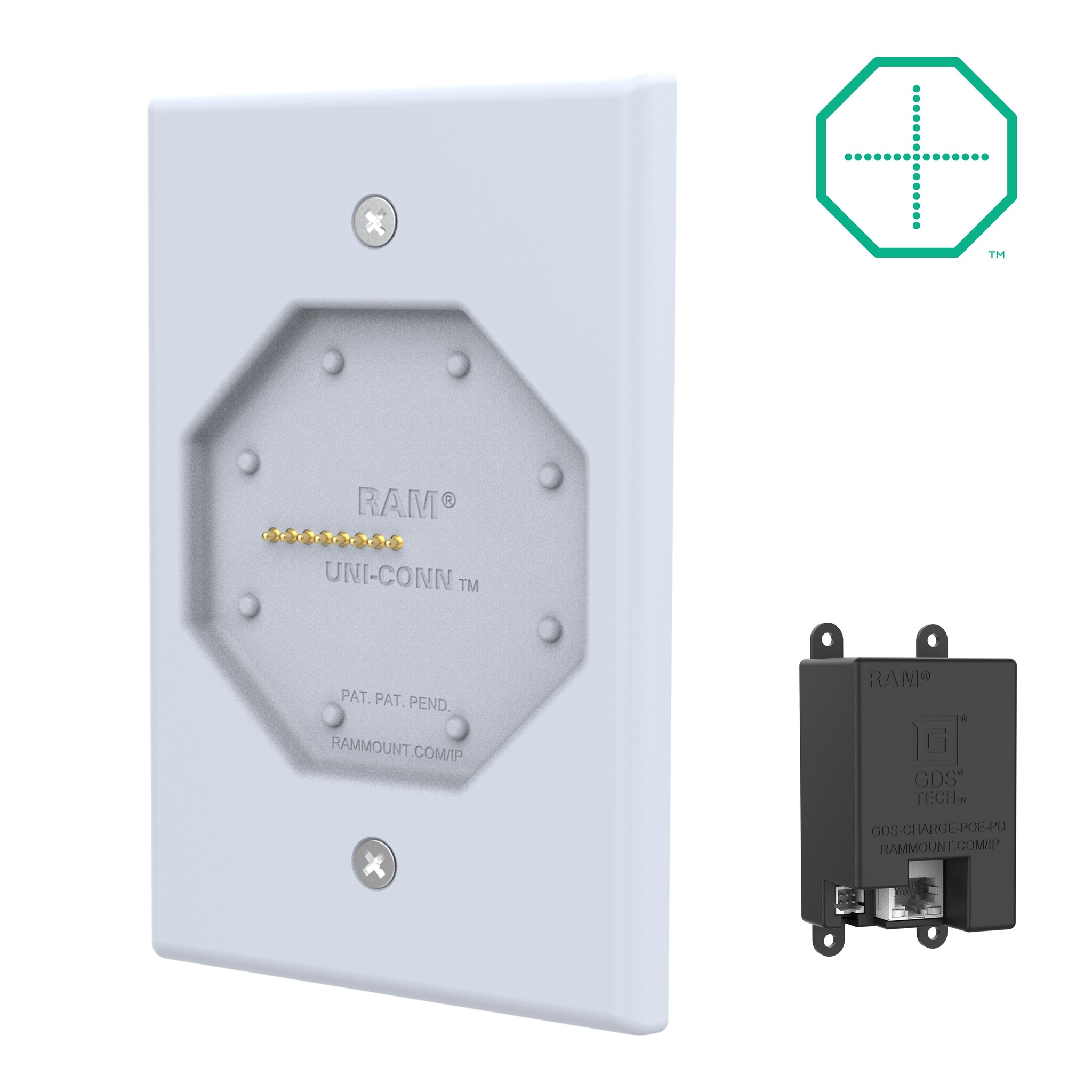 RAM MOUNT Station d'accueil murale alimentée GDS® Uni-Connâ?¢ à profil bas avec PoE - gris clair