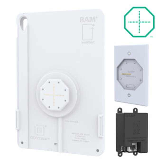 RAM MOUNT GDS® Uni-Conn? Base de pared de perfil bajo con alimentación y PoE - gris claro