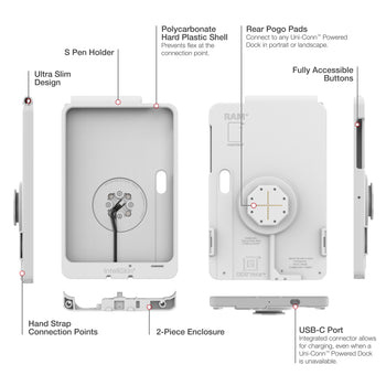 RAM MOUNT RAM Mounts IntelliSkin Thin-Case Ladeschutzhülle für Samsung Galaxy Tab Active5 Pro & 4 Pro - Rückseitige Pogo-Pads - Externer USB-C Anschluss - GDS-Technologie - Hellgrau